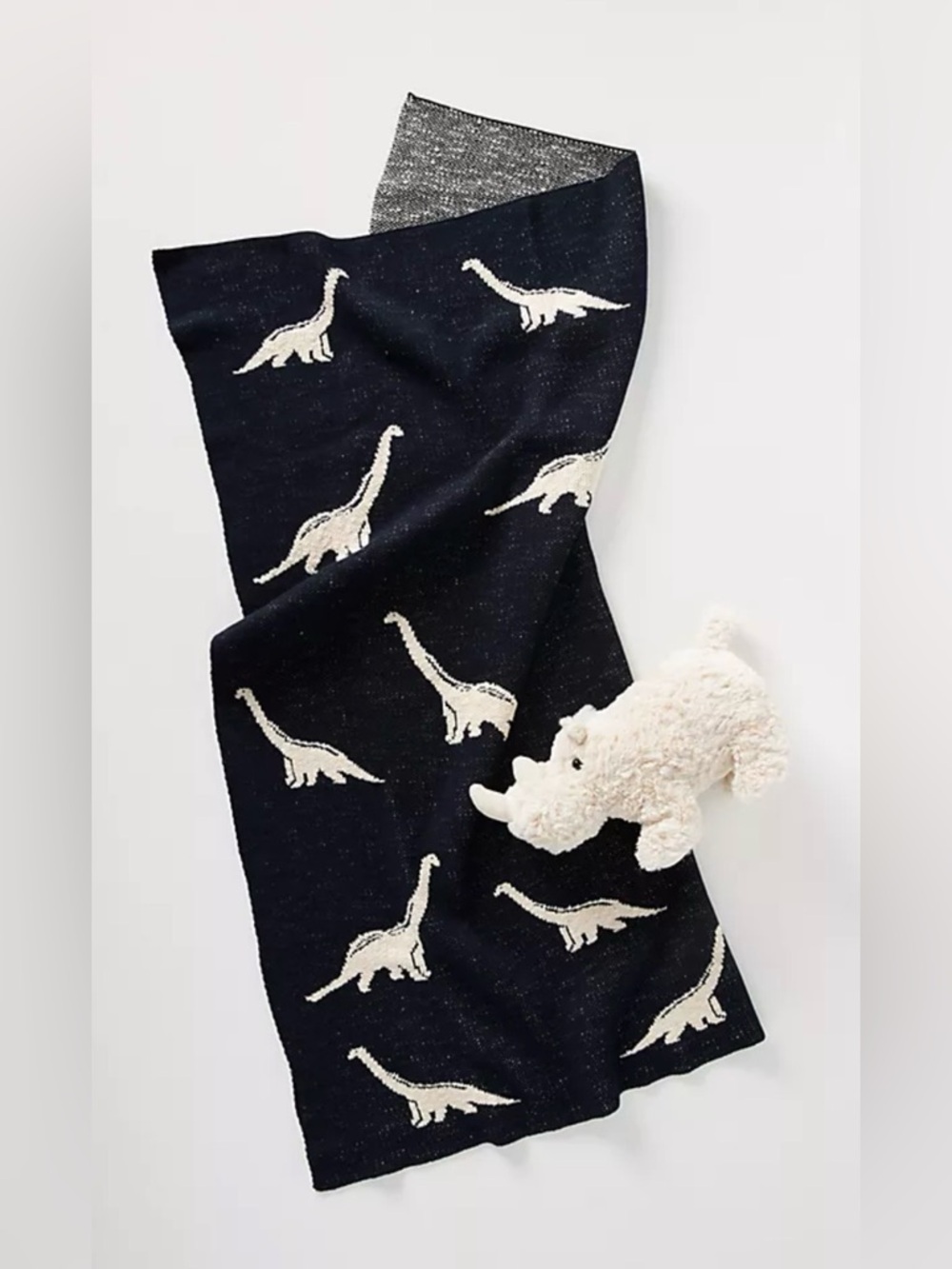Anthropologie Sweet Dreams Dinosaur Baby Stroller Blanket 32x40” Navy Blue/Cream